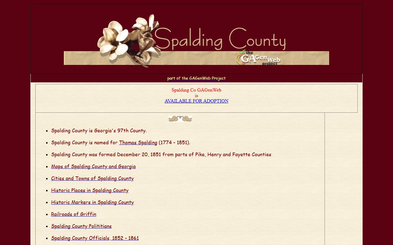 Spalding County GAGenWeb genealogy resources page