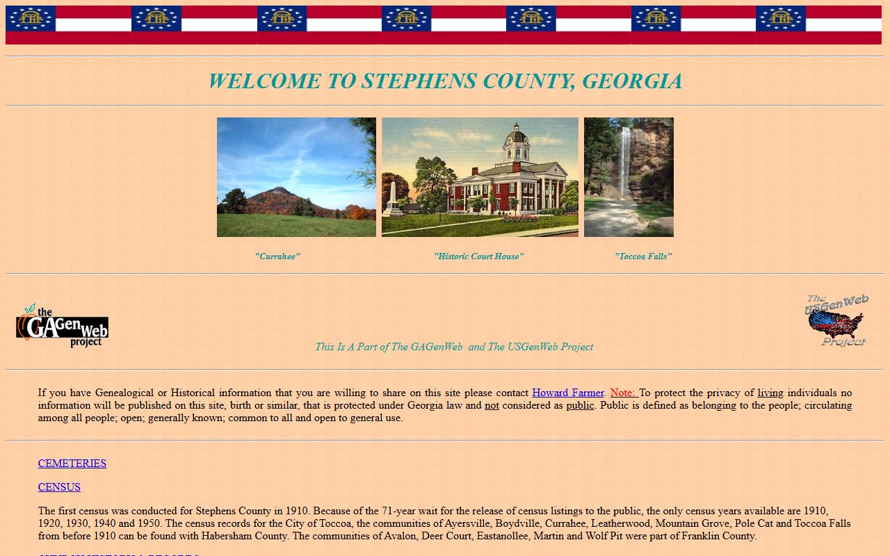 Stephens County GAGenWeb genealogy resources page
