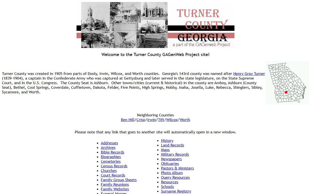 Turner County GAGenWeb genealogy resources page