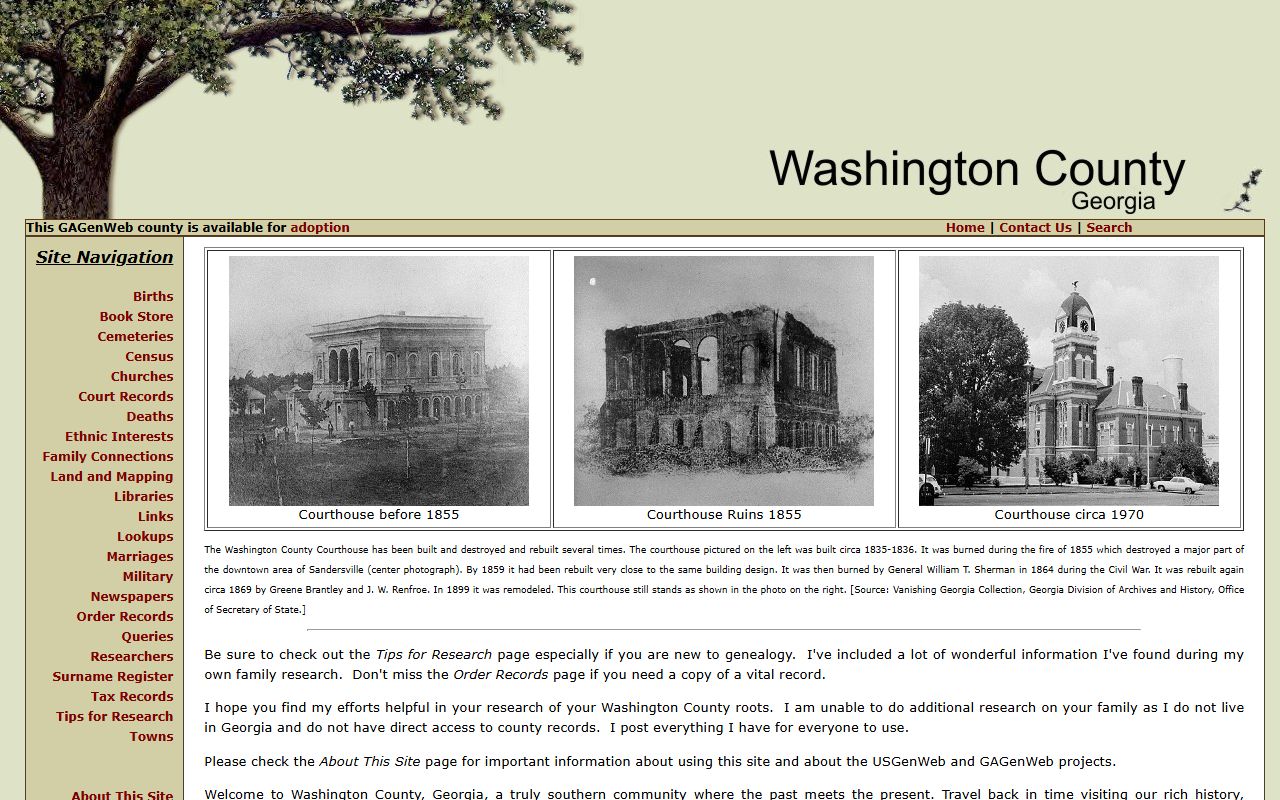 Washington County GAGenWeb genealogy resources page