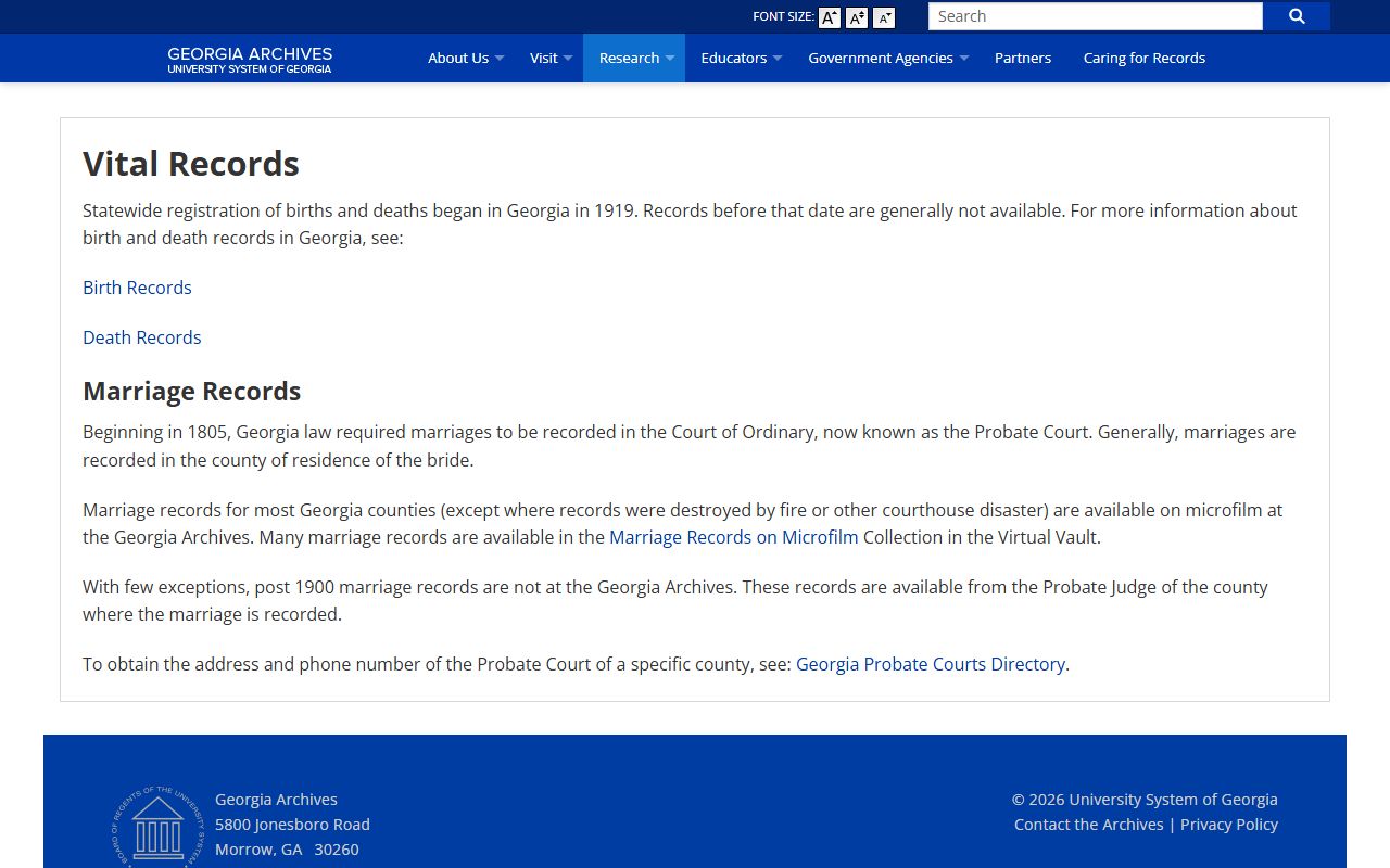 Georgia Archives vital records page for genealogy research