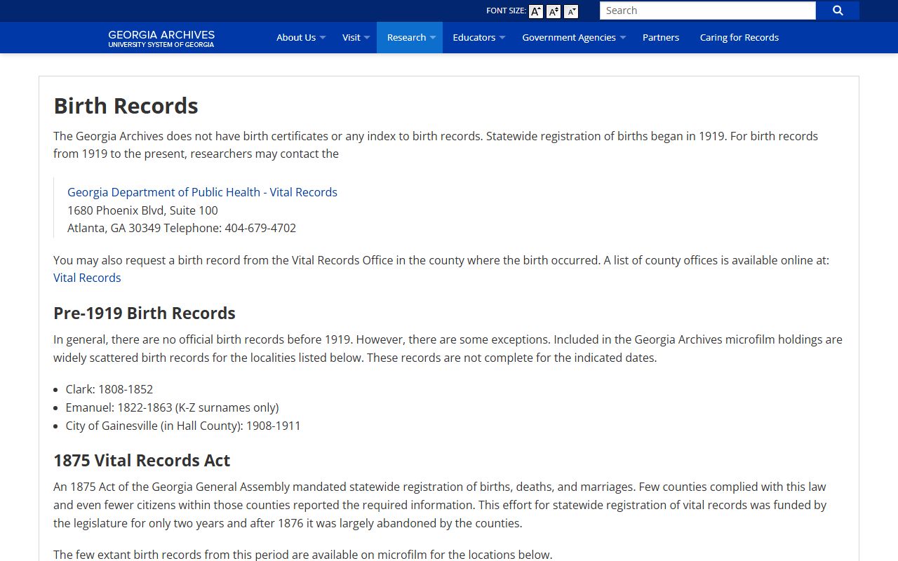 Georgia Archives birth records information for genealogy