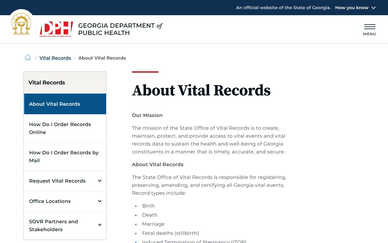Georgia DPH about vital records for genealogy