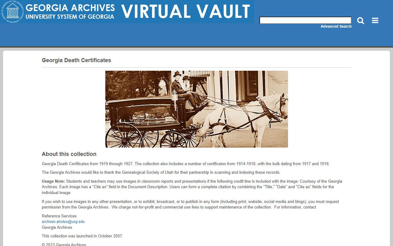 Georgia death certificates database for genealogy research