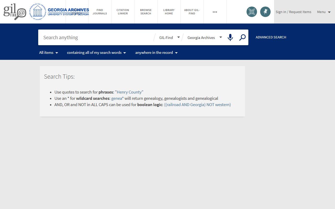 Georgia Archives online catalog for genealogy searches